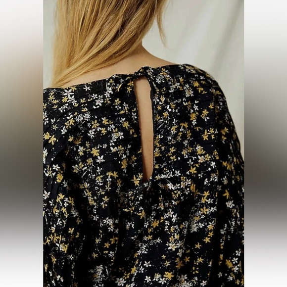 Free People Intimately Dessa Bodysuit Floral Printed Pintuck Black Top Size L - Picture 14 of 16